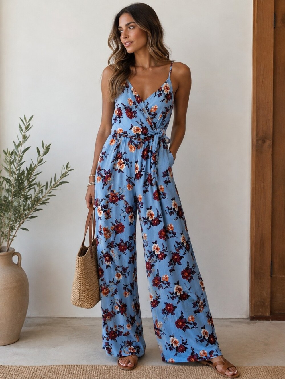 Lulus Floral Jumpsuit in Light Blue - L